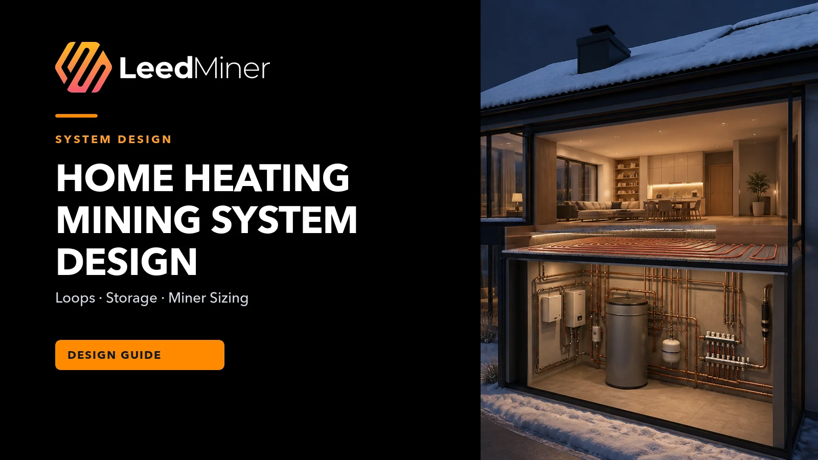 Home heating mining system design with a hydronic plant in a winter home