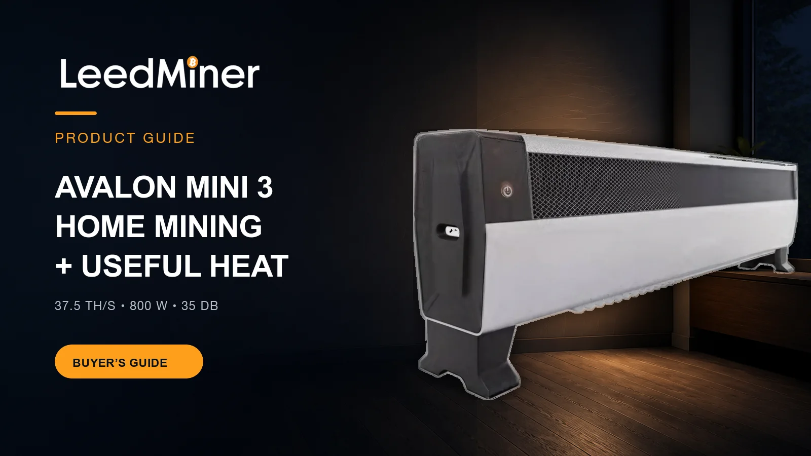 LeedMiner product guide cover with the real Canaan Avalon Mini 3 on a dark warm home interior