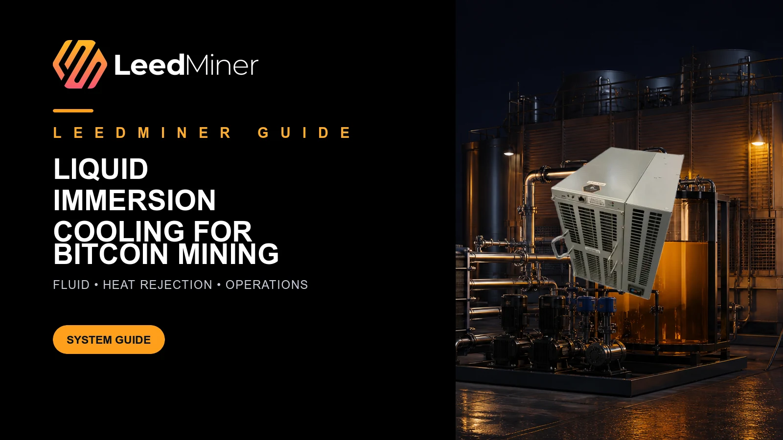 Antminer S21 Immersion presented with a dark industrial dielectric-fluid cooling system for a Bitcoin mining deployment guide